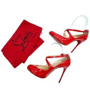 Christian Louboutin Viva Dita 100mm Red Patent Mary Jane Pumps - Size 38 Auth